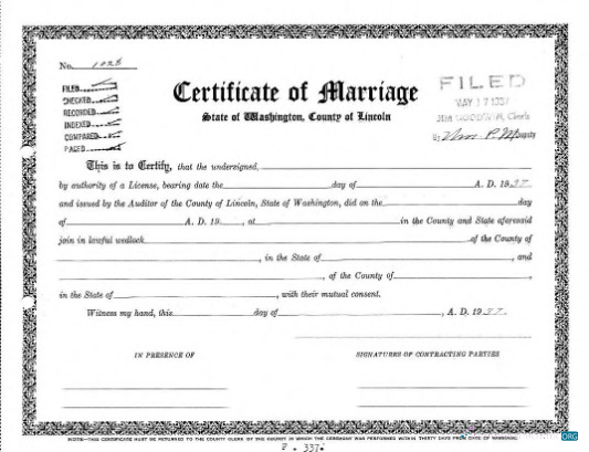 Download USA Marriage registrar of Washington certificate of marriage Photoshop template